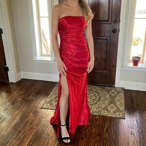 Red Strapless Prom Dress
